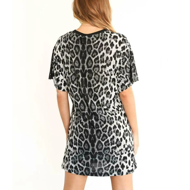 Женское летнее свободное платье футболка с леопардовым принтом модное женское