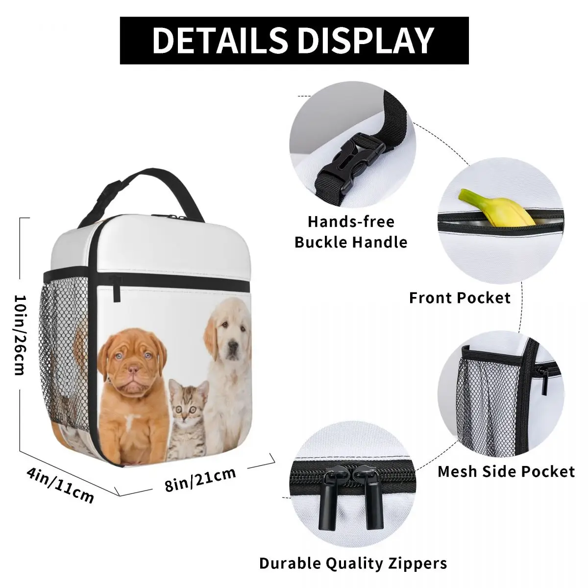 

Cute Pet Puppy Lunch Bag for Women Men Large Insulated Lunch Box with Water Bottle Holder and Pockets