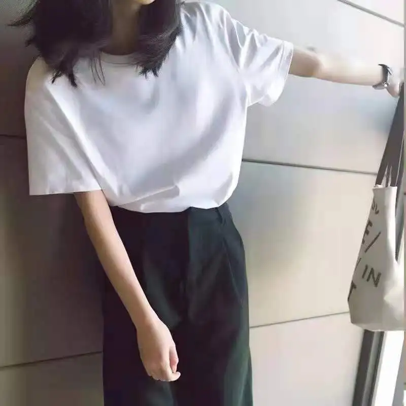 Oversized T-shirt Women Black O-Neck Short Simple Sleeve Tee White T-Shirt Casual Solid Lady Tshirt Tops Female Fashion Clothes Oversized T-shirt Women Black O-Neck Short Simple Sleeve Tee White T-Shirt Casual Solid Lady Tshirt Tops Female Fashion Clothes