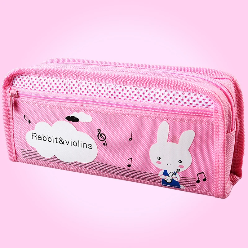 

Simple cartoon pencil bag for students with cute multi-functional double bag large capacity gift stationery bag stationery box