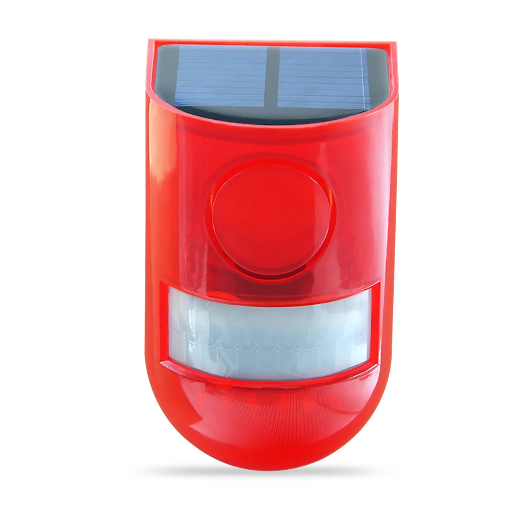 Red Functional 129 Db Automatic ABS IP65 PIR Motion Sensor Solar Alarm With Remote Control For Farm Security
