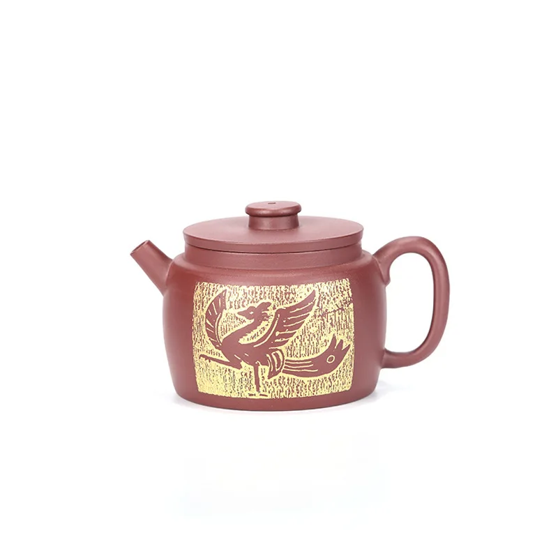 

Dark-red Enameled Pottery Teapot Yixing Famous Full Manual Clay Painting Clock Teapot Kungfu Online Travel Tea Set Infusion Of
