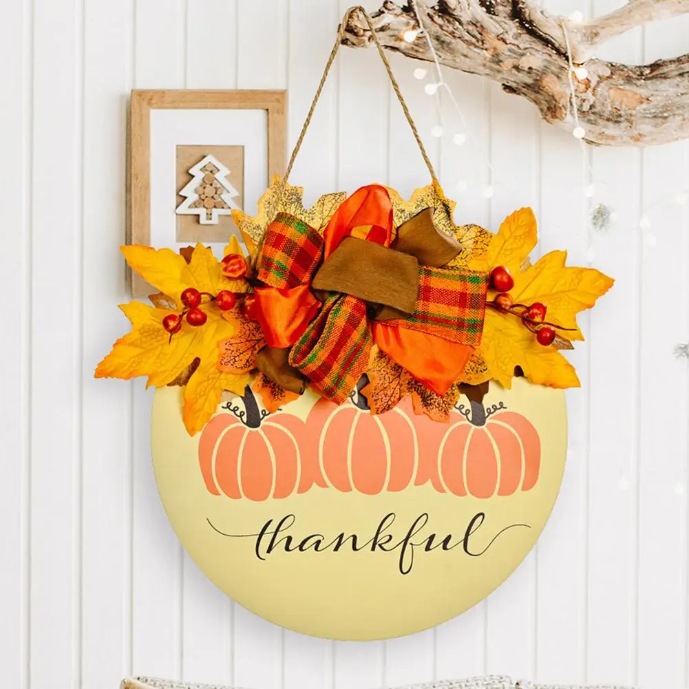 

Harvest Festival Porch Decor Sign Wooden Door Hanging Pumpkin Maple Leaf Doorplate Halloween Thanksgiving Door Hanger