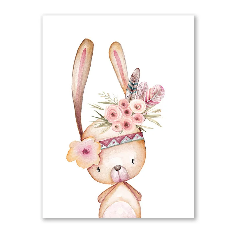 

Flower Rabbit Canvas Painting Woodland Animals Poster Nordic Fox Deer Picture Baby Room Wall Art Pictures Nursery Prints