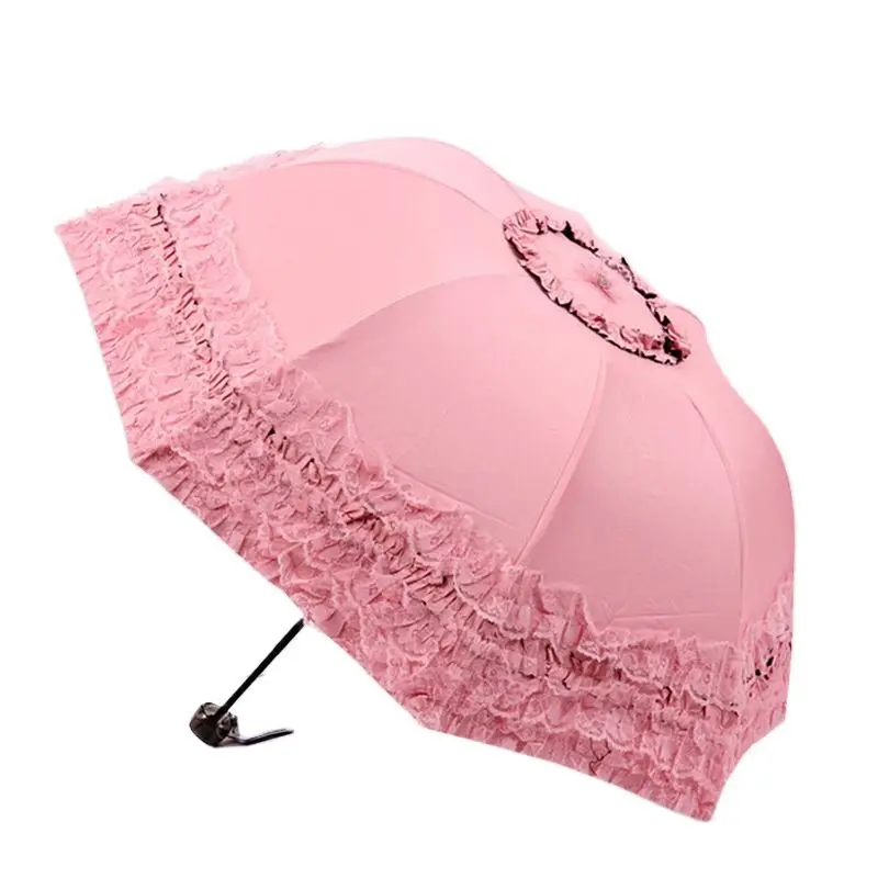 

Lace Umbrella Women Rain Sun Paraguas Mujer Black Parasol Princess Guarda Chuva Invertido UV Protection Folding Umbrellas