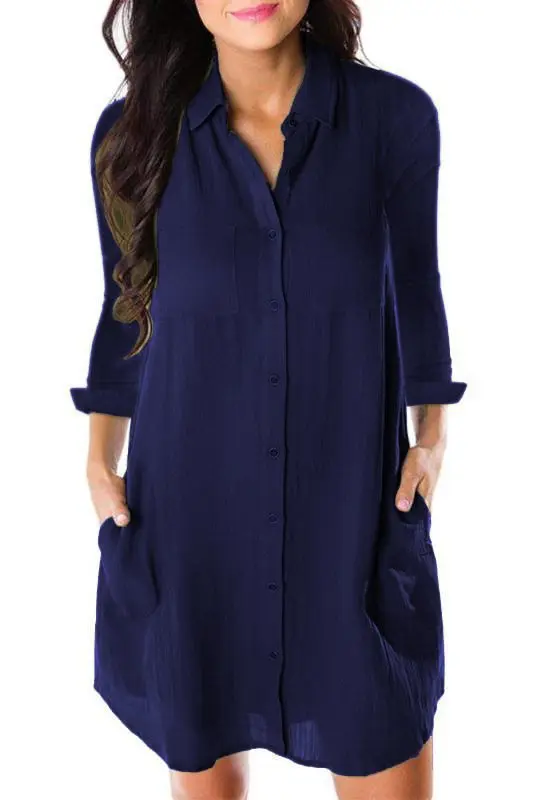 

Plus size solid long shirt Women double pocket long sleeve button up shirt chemisier femme fall 2020 women blusas