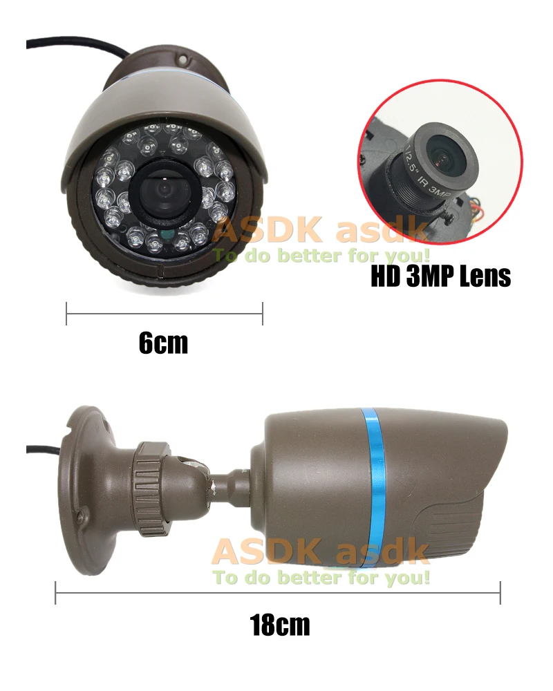 H.265 POE Водонепроницаемая 3MP цилиндрическая IP камера 1296P / 1080P светодиодный наружная