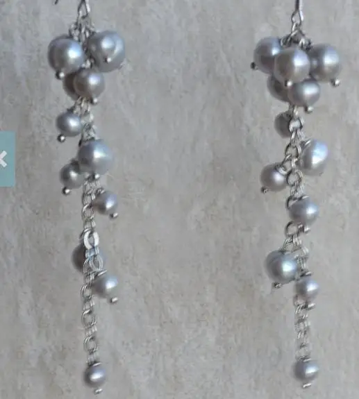 

New Favorite Pearl Earrings AA 3-8mm Gray Color Round Real Freshwater Pearl Dangle Earring Wedding Jewelry Women Gift