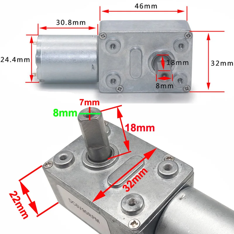 6V 12V 24V DC Worm Gear Motor Shaft Diameter 8MM Speed 6-150RPM Reversible Adjustable Metal With Power-off Self-lock - купить по