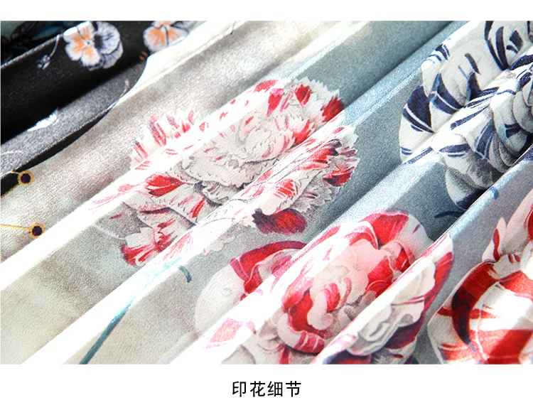 

Autumn New High Waist Long Sleeve Knitted Patchwork Print Pleated Dress Luxury Vintage Stand Collar Fashion Midi Vestidos