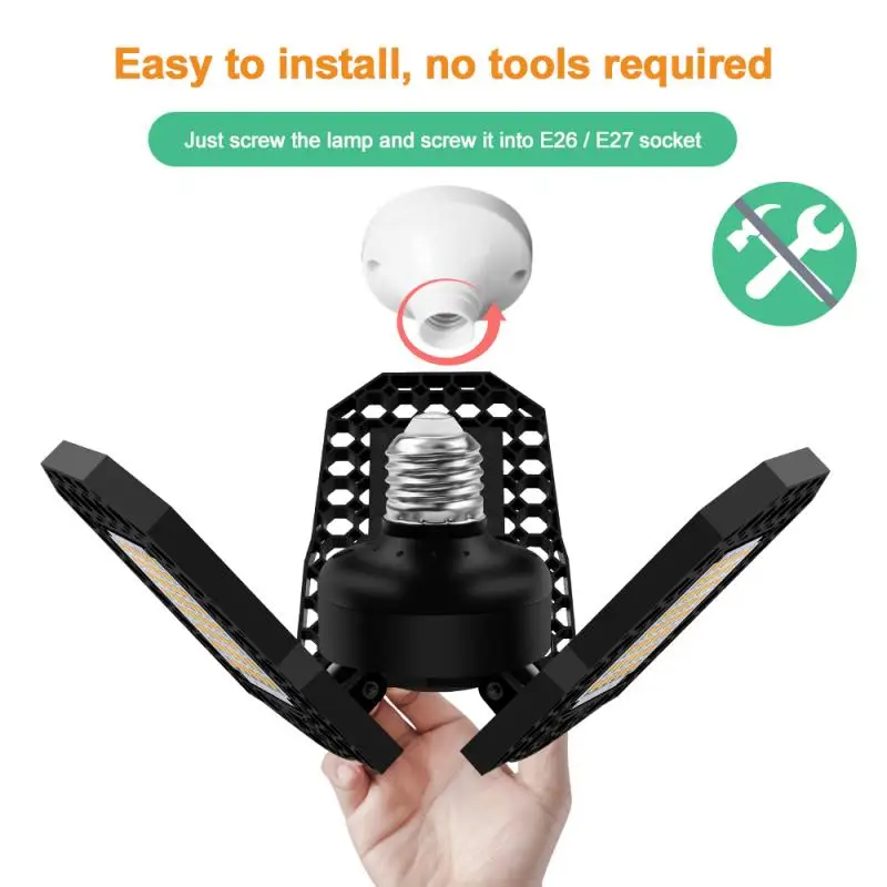 

40W 60W 80W Garage Light Deformable Industrial Lighting 8000LM E27 High Bay Light Garage Lamp For Workshop Garage Dropship