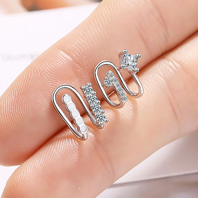 Женские сережки клипсы MEETSOFT Silver модные дизайнерские Асимметричные ювелирные