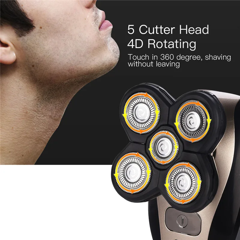 

CkeyiN 5 in 1Hair Grooming Kit Washable 5 Heads Electric Shaver Rechargeable Beard Cutting Machine Hair Clipper Razor For Men