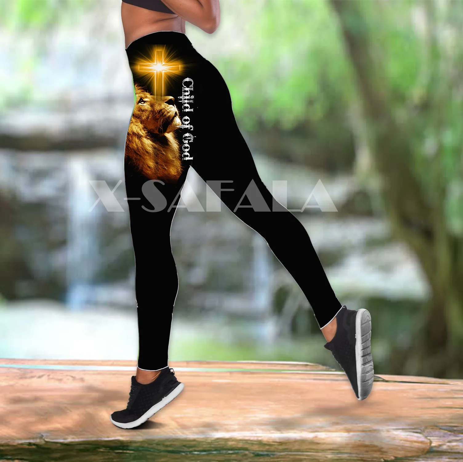 

Jesus Lion Catholic God Two Piece Yoga Set Women 3D Print Vest Hollow Out Tank Top High Waist Legging Summer Casual Sport