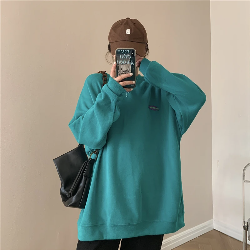 

Lake Blue Hoodies Women Spring and Autumn Korean Version Fashionable Oversize Long Sleeve Sweet Ladies Tops Sweatshirt New 2021