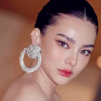luxury rhinestone big round drop earrings jewelry for women gift shiny crystal circle square pendant dangle earrings accessory