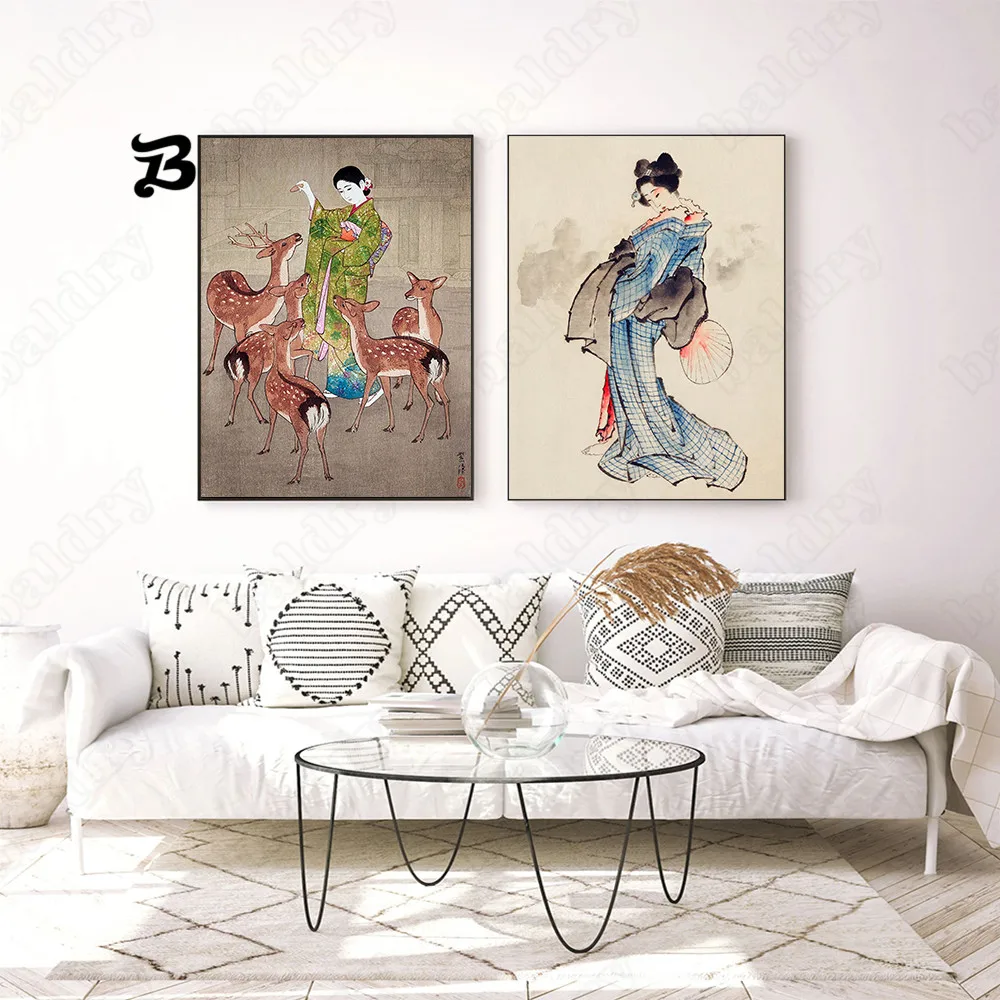 

Japanese Style Canvas Posters and Prints Vintage Hd Pictures Canvas Painting Wall Art Figure Painting Pictures for Room Decor