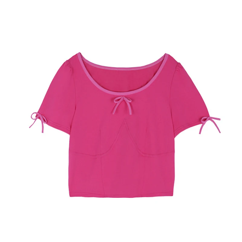 

[Anything that can be shot is in stock] IAMGIA high-waist retro bow slim-fit ultra-short short-sleeved top