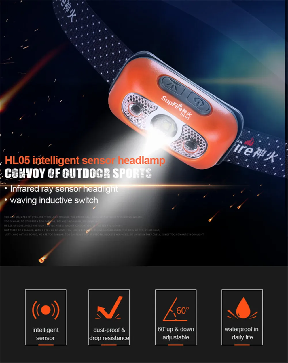 Supfire налобный фонарь USB головной светильник светодиодный HL05 1000lm Linterna походный фонарь для верховой езды головной светильник для Imalent Fenix Sofirn Convoy