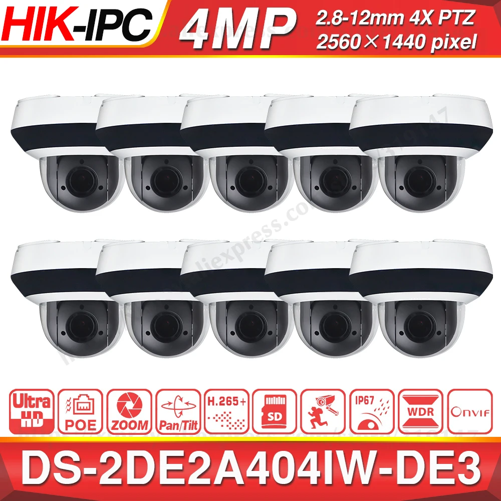

Hikvision Original PTZ IP Camera DS-2DE2A404IW-DE3 4MP 4X Zoom Network POE H.265 IK10 ROI WDR DNR Dome CCTV Camera 10pcs/lot