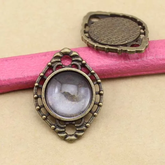 

10pcs/lot Ancient Double Hole Tray Fit 14mm Round Cabochon Cameo Setting Charm DIY Necklace Pendant Jewelry Making