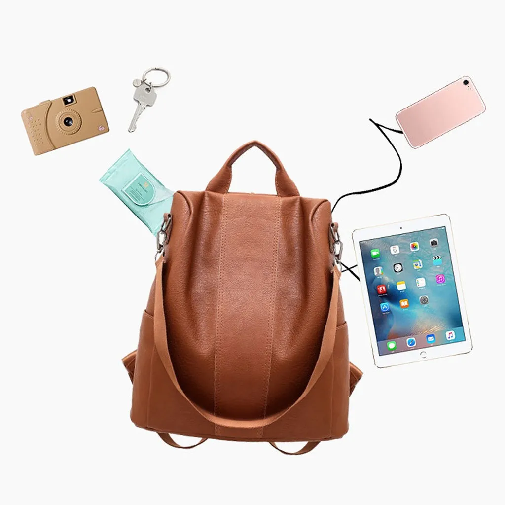 Женский рюкзак с защитой от краж сумка из искусственной кожи на молнии для