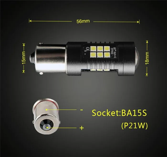 2PCS 1156 BA15S P21W LED BAU15S PY21W BAY15D Bulb 1157 P21/5W R5W 21pcs 3030SMD Auto Lamp Bulbs Car Light 12V - 24V |