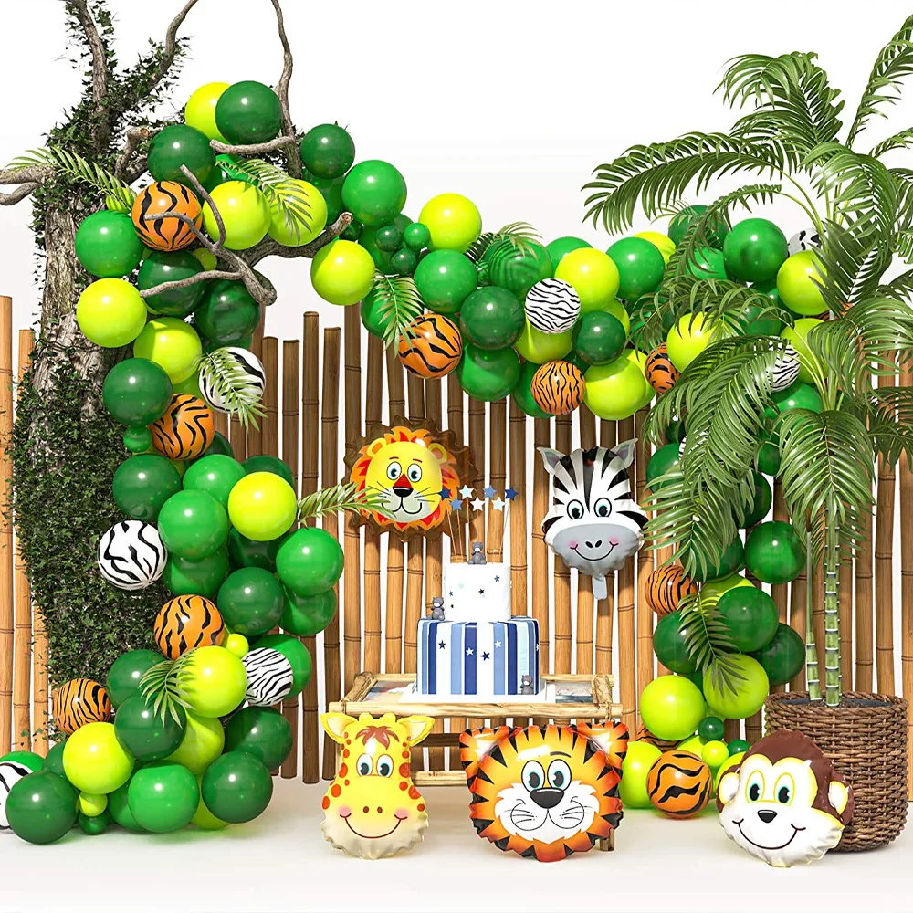 Juego de globos de animales del bosque verde oscuro, globos de aluminio con hojas artificiales para ni&ntilde;os, ni&ntilde;os y ni&ntilde;as, suministros para fiesta de cumplea&ntilde;os y Baby Shower-0