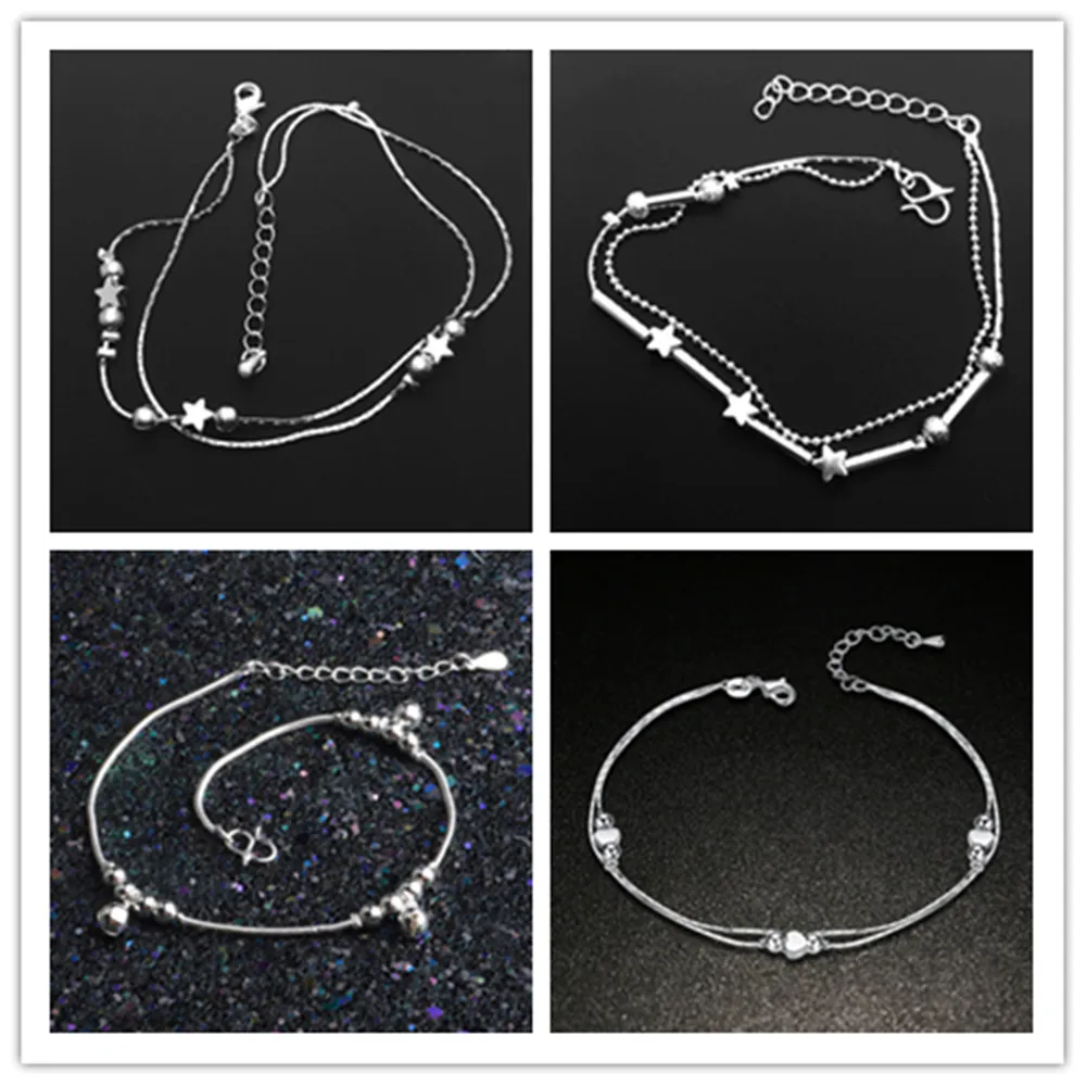 

High Quality 925 Sterling Silver Simplicity Lucky Clover Chain Anklet Bracelet 25CM Women Party Charm Jewelry Gifts