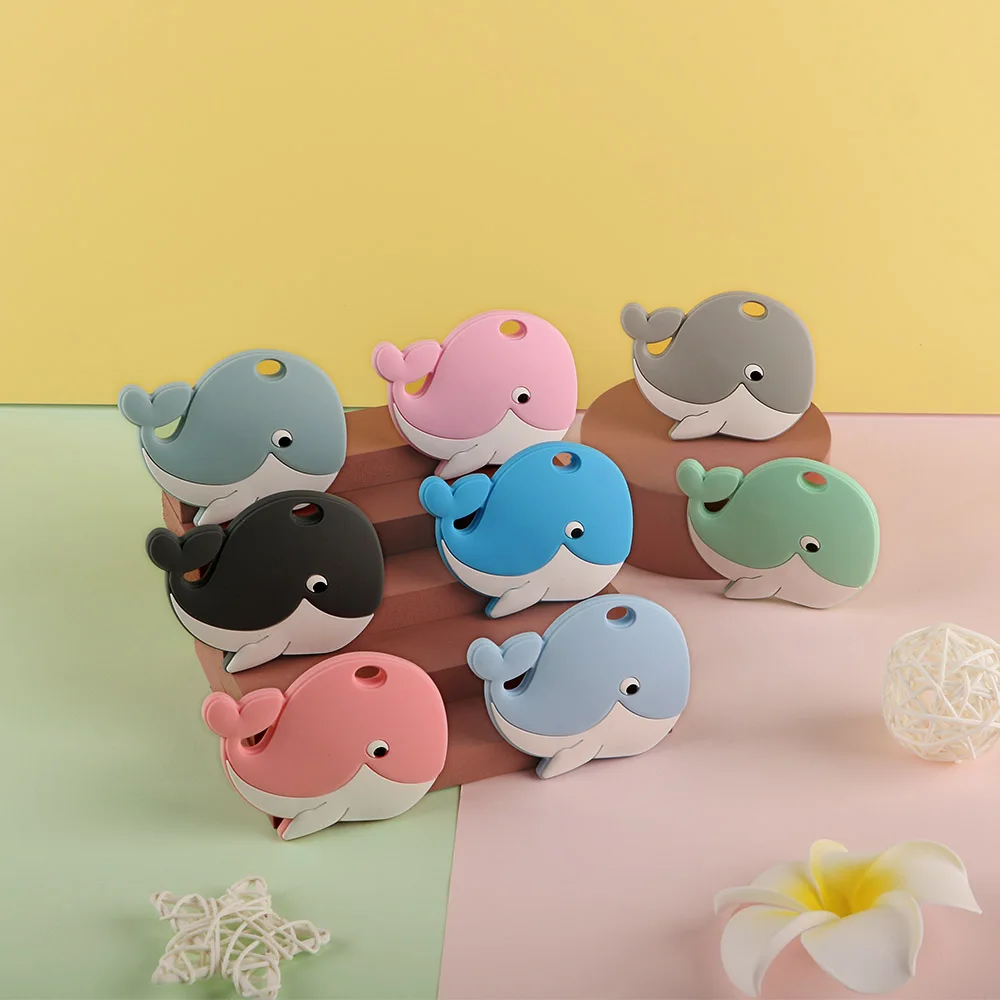 

Sunrony 1Pc Whale Silicone Teether Baby Care Nipple Chain Bead Accessories Cartoon Animal Teething Ring Food Grade BPA Free