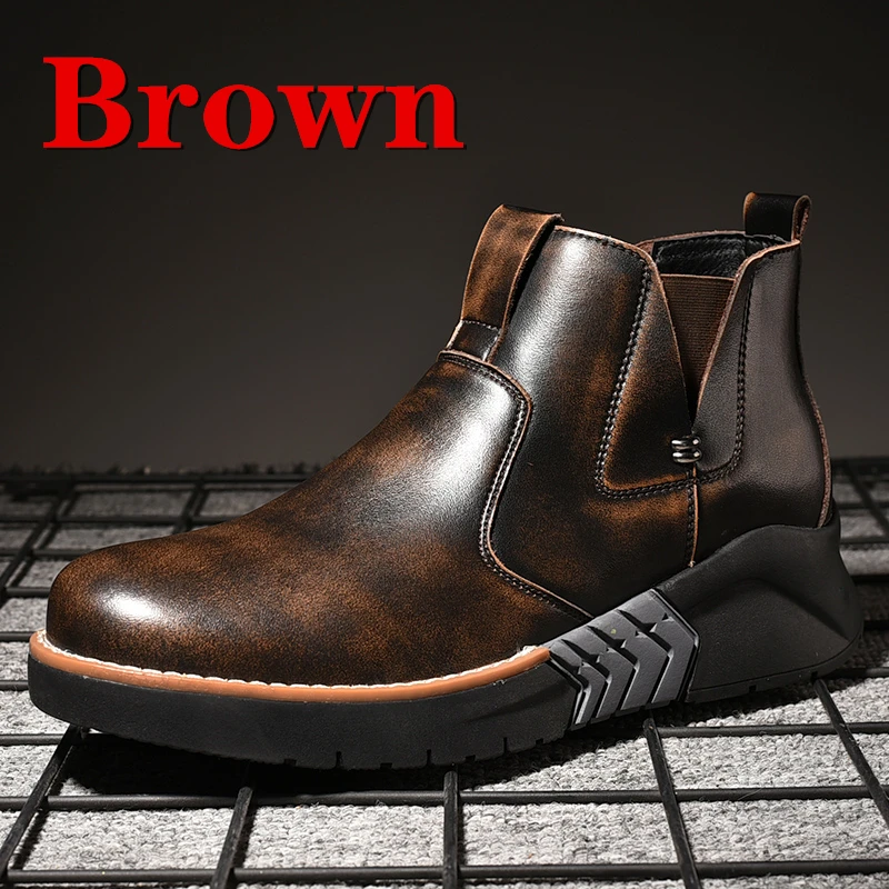 Brown Men Boots Misalwa/ботинки с подъемом для мужчин; оригинальные мужские ботинки «Челси» из потертой кожи; мужские ботильоны на толстой подошве; мужская обувь на платформе; повседневная обувь, увеличивающая рост - Цвет: Brown Men Boots