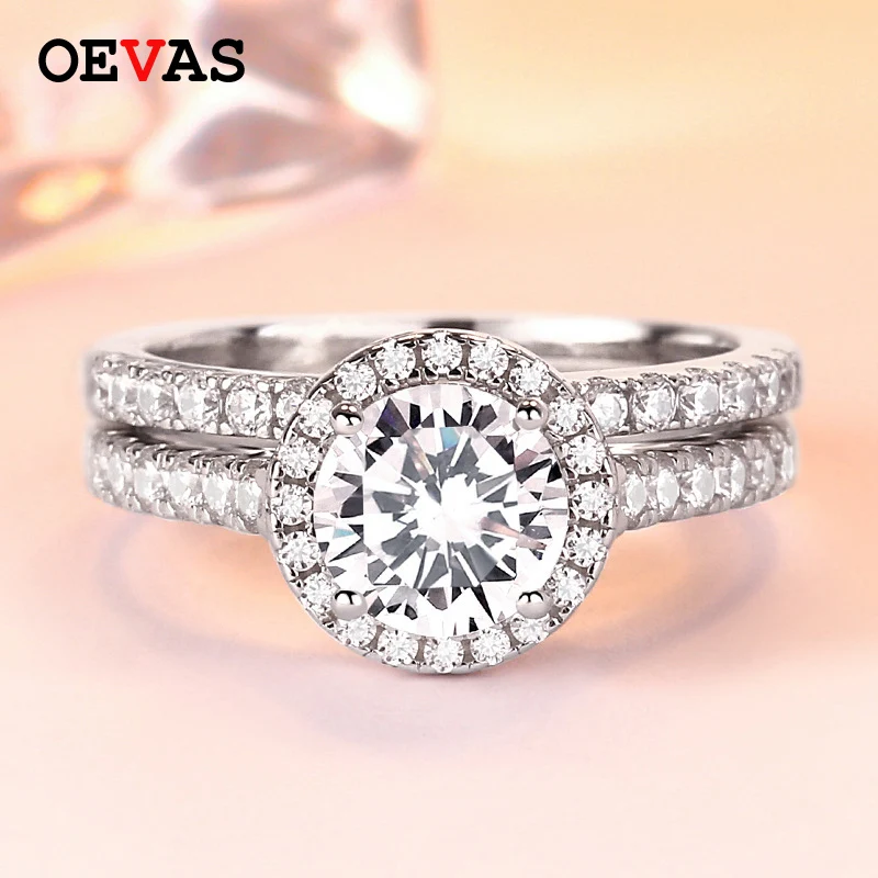 

Luxury Female Crystal Round Wedding Ring Set Fashion S925 silver Bridal Engagement jewelry Promise Zircon Stone Rings For Women