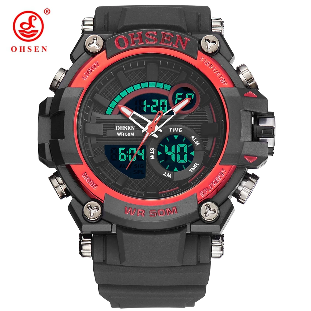 

Цифровые кварцевые мужские часы с двойным временем красные военные наручные часы для мужчин reloj hombre большой циферблат модные спортивные ча...