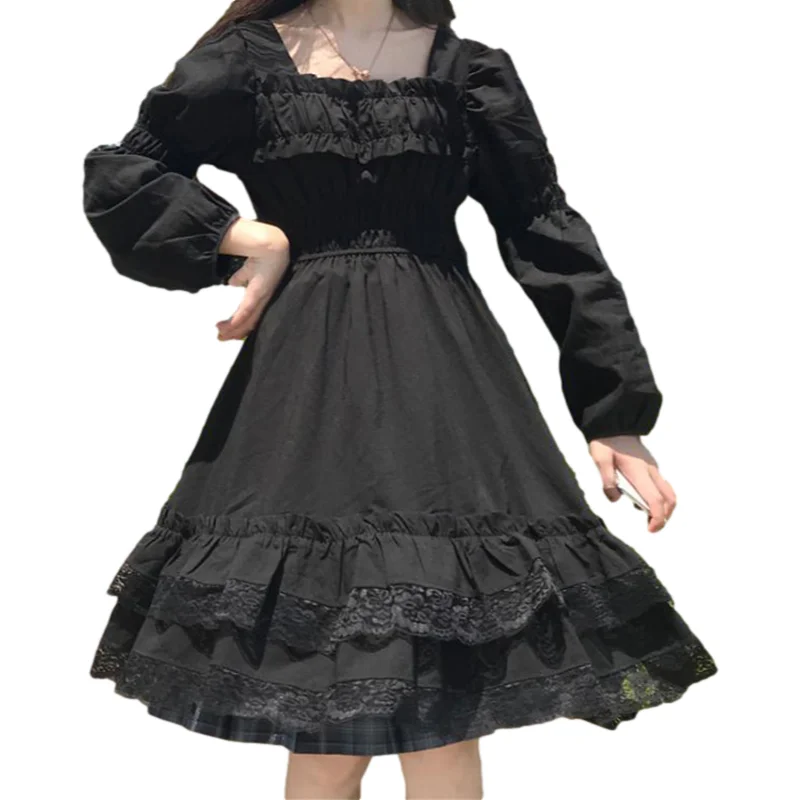 Японское женское платье в викторианском стиле готическое с квадратным вырезом