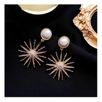2021 new sun flower earrings retro s925 silver needle pearl alloy earrings temperament inlaid rhinestone trendy for women