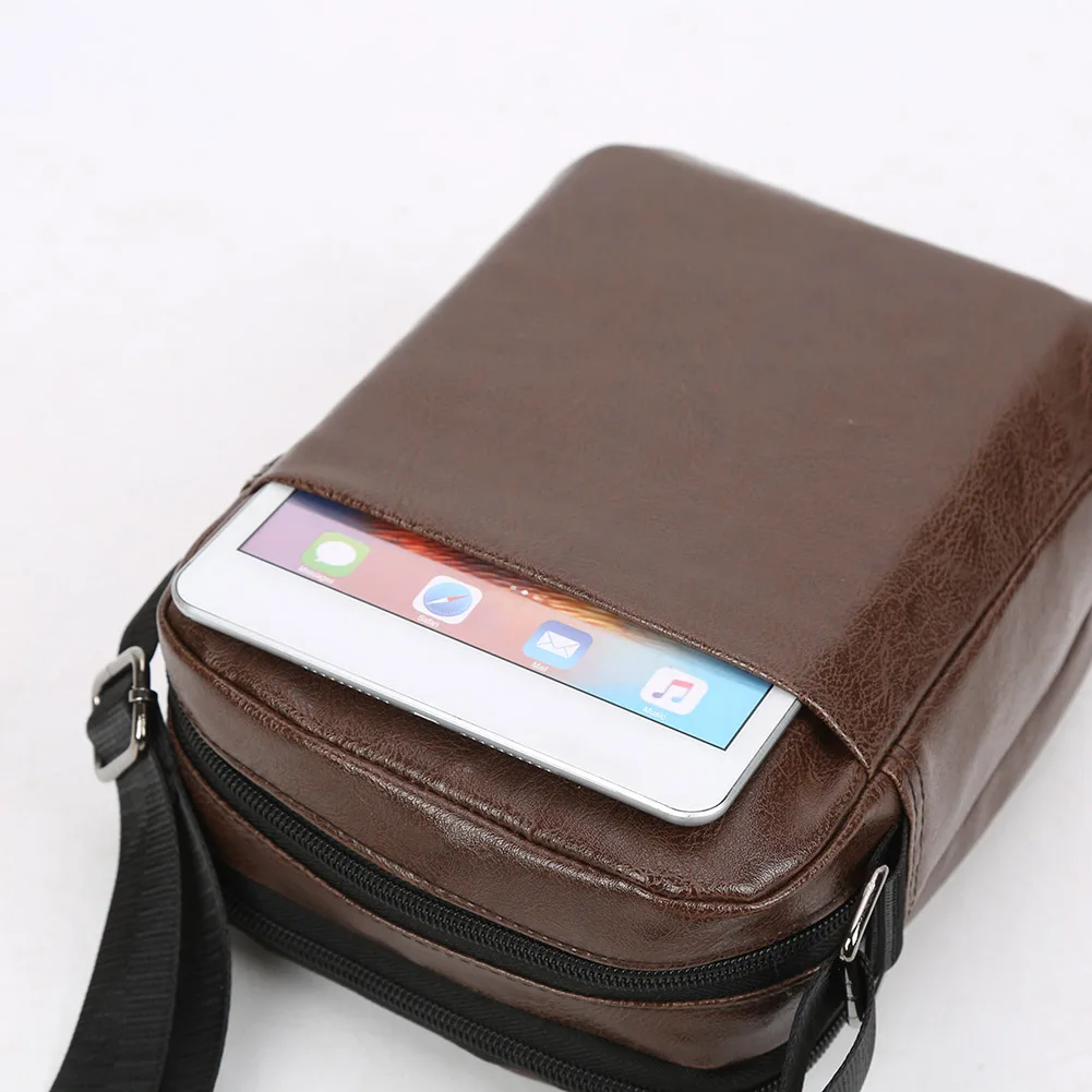 

Crossbody Handbags Leather Men Shoulder Bag Solid Color Top-handle Strap Adjustable Male Messenger Pouch with Zipper