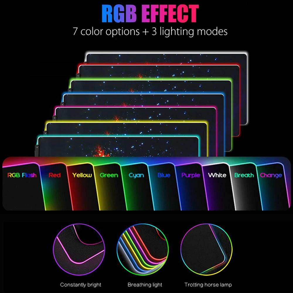 Игровой коврик для мыши 80x30 см RGB подсветка XXL компьютерный большой резиновый