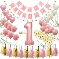 1st pink birthday party decorations supplies pearl latex confetti balloons garland star for girls party