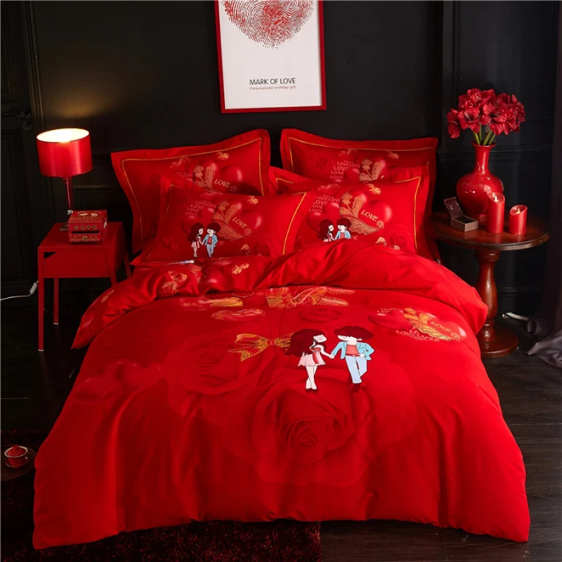 

Китайские свадебные Beding 4 шт. хлопчатобумажная мягкая кожа широкий краями вышивка с закругленной вершиной для 1,5/1,8/2,0 м кровать 15 видов стиле...