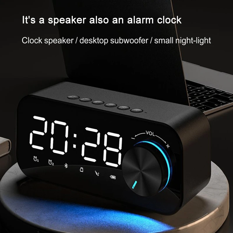 

Wireless Bluetooth 5.0LED Alarm Clock Speaker Support TF Card FM Radio USB Alarm Clock LED Time Display Type-C Plug Cable