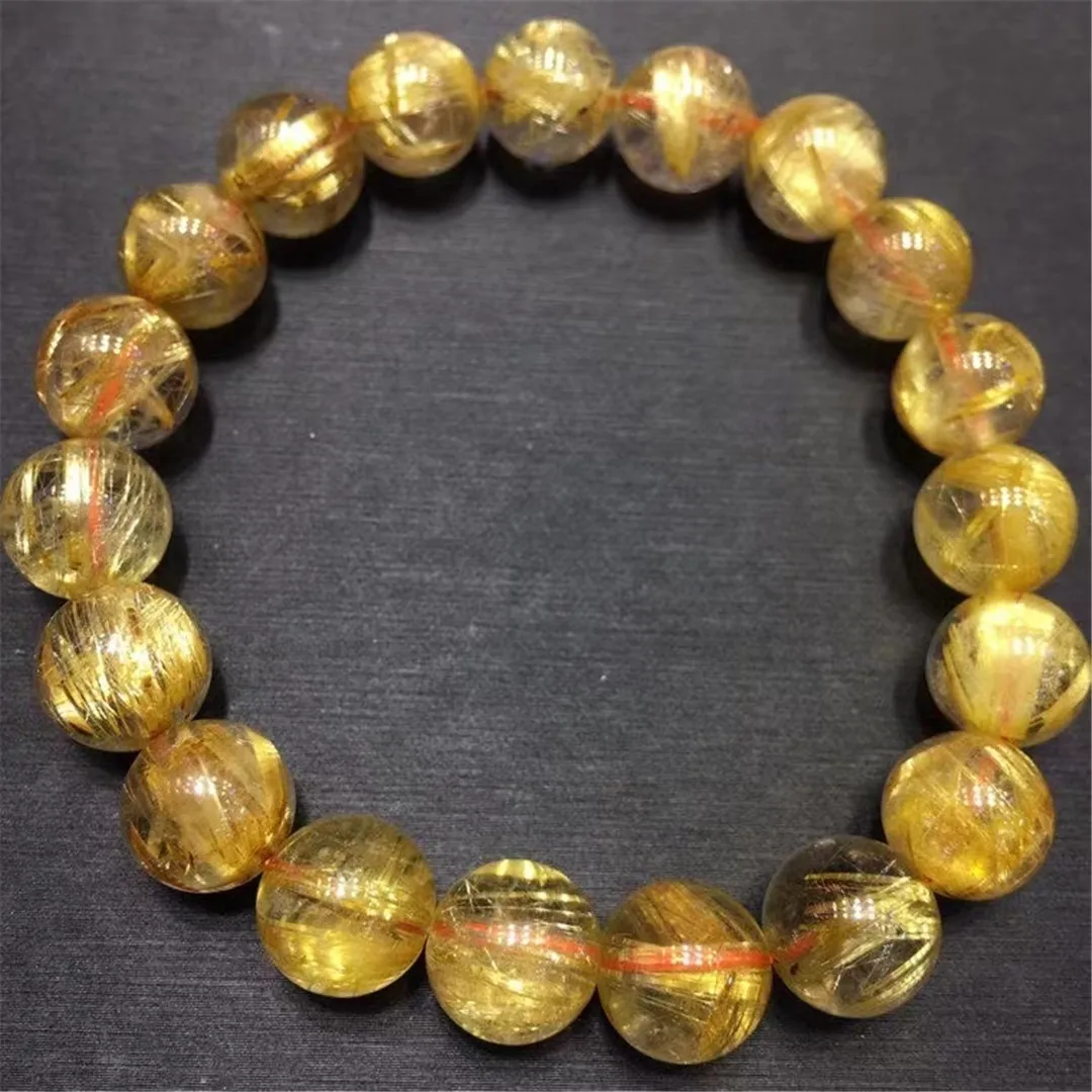 

10mm Natural Gold Rutilated Titanium Quartz Bracelet Jewelry For Women Lady Men Healing Wealth Gift Beads Crystal Strands AAAAA