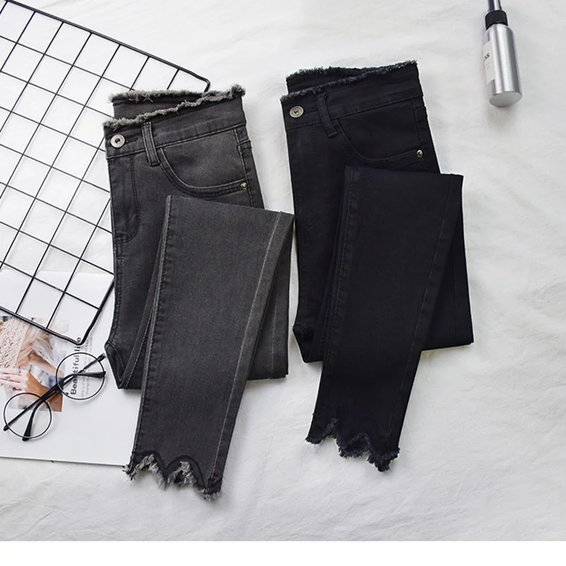 

Spring 2018 new Korean fashion student haircut Slim Pencil jeans women's pants