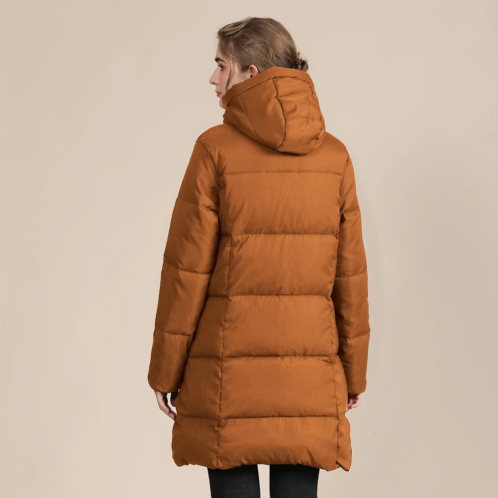 

Hooded Long Sleeve Thick Winter Parkas Zipper Casual Long Coats Women Outerwear Solid Pockets Striped Coat T8815