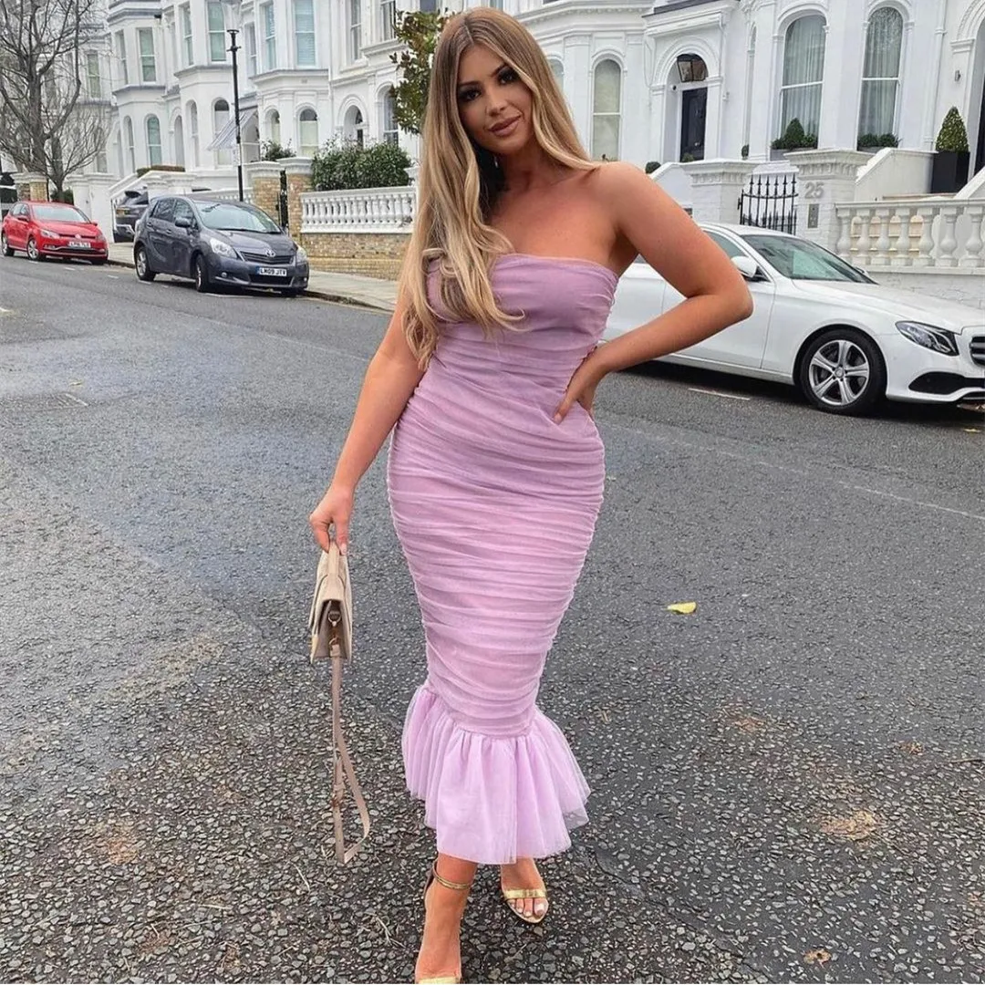 

Длинные тюлевые розовые мусульманские Вечерние платья без бретелек длиной до щиколотки