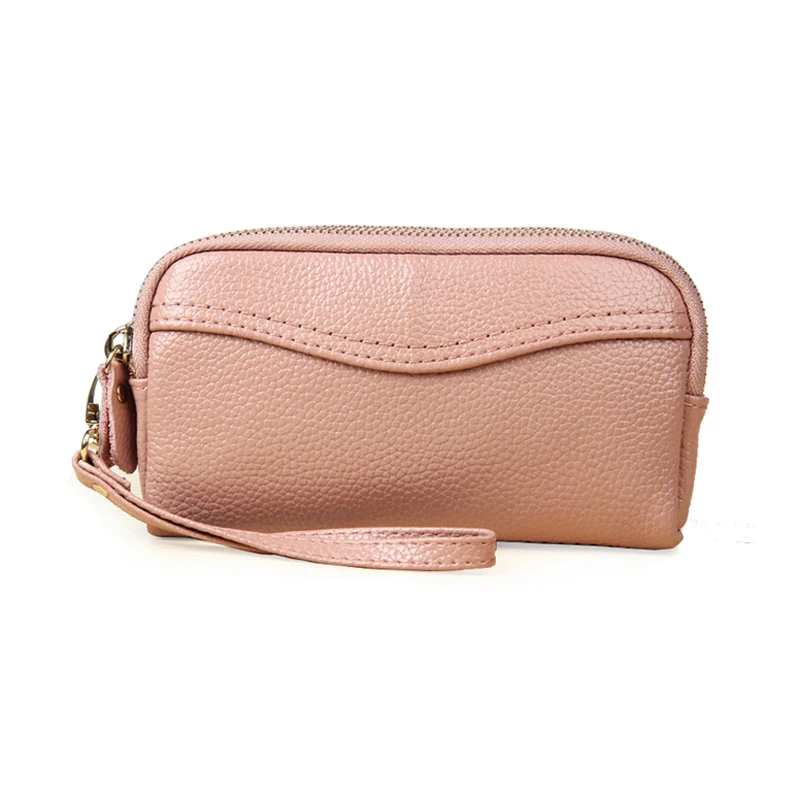 

YUECIMIE Genuine Leather Women Clutch Bag Double Zipper Handbags Brands Ladies Evening Party Wristlet Clutch Wallet Female Purse