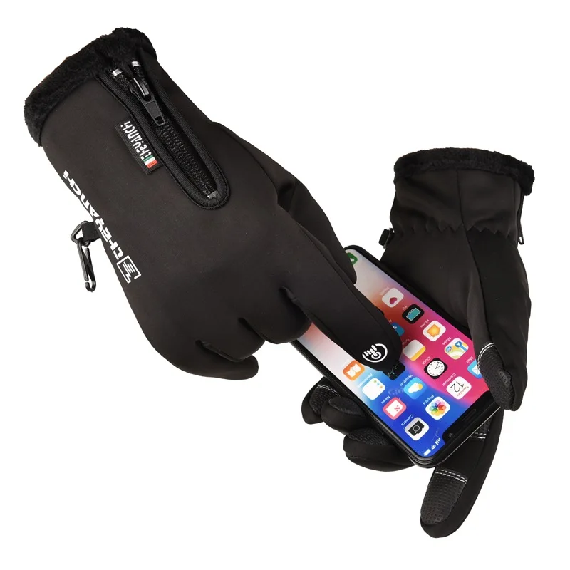 

Winter Thermal Windproof Warm Gloves with Zipper Touch Screen Fleece Sports Hiking Ski Gloves Motorcycle Men Women Gloves
