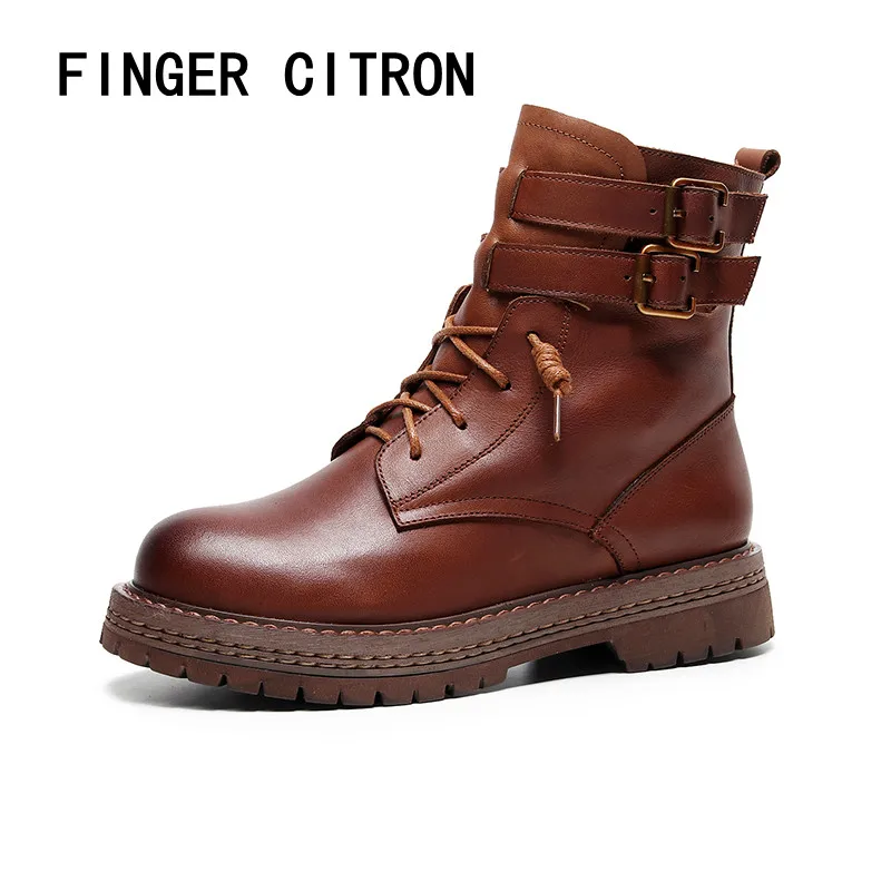 

Finger Citron Women Chelsea Anckle Boot Genuine Cow Leather Round Toe Rubber Outsole By Handmade Lady Style Size 35-41