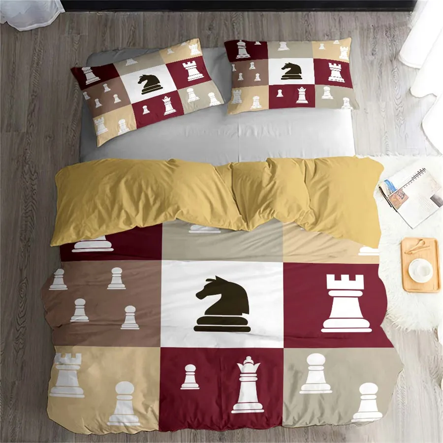 HELENGILI 3D Постельное белье шахматная доска печати пододеяльник набор Bedcloth с