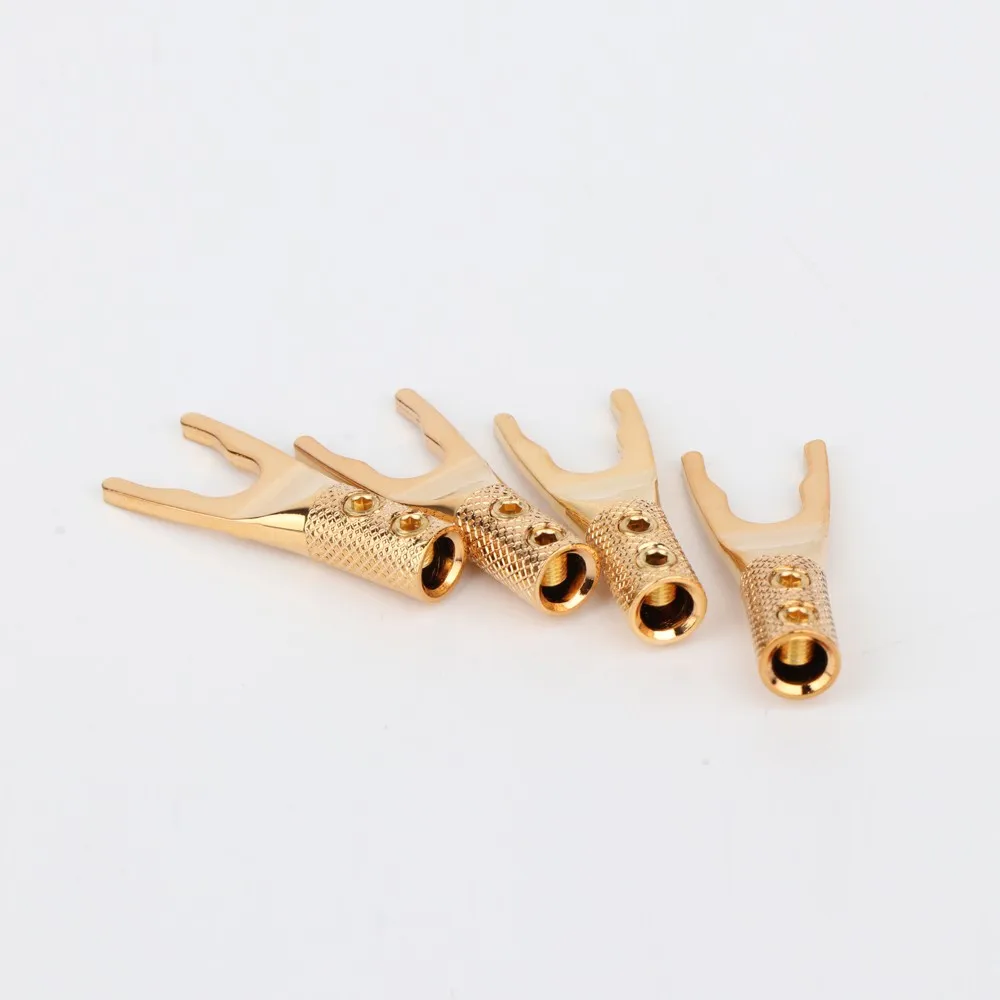 

4x SY1535 Pure copper 24K Gold Plated Spade Plug Speaker Cable Fork Plug Screw locking Spade Connector Terminal Plug adapter