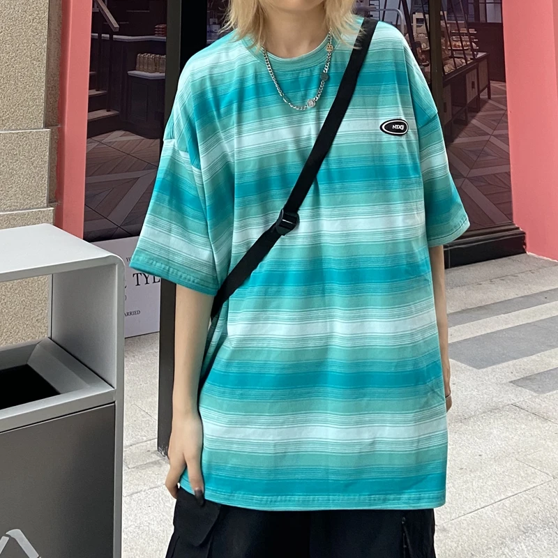 

Футболка Harajuku с коротким рукавом, Женский Топ Ulzzang, летняя модная Свободная блузка с градиентом, повседневная женская одежда, ED50DX